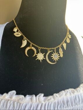 Gold Moon & Star Charm Necklace - Women's Jewelry